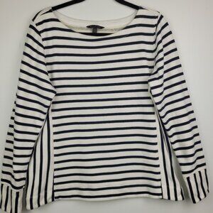 BANANA REPUBLIC Sweatshirt L Navy White Stripe Nautical Breton Preppy